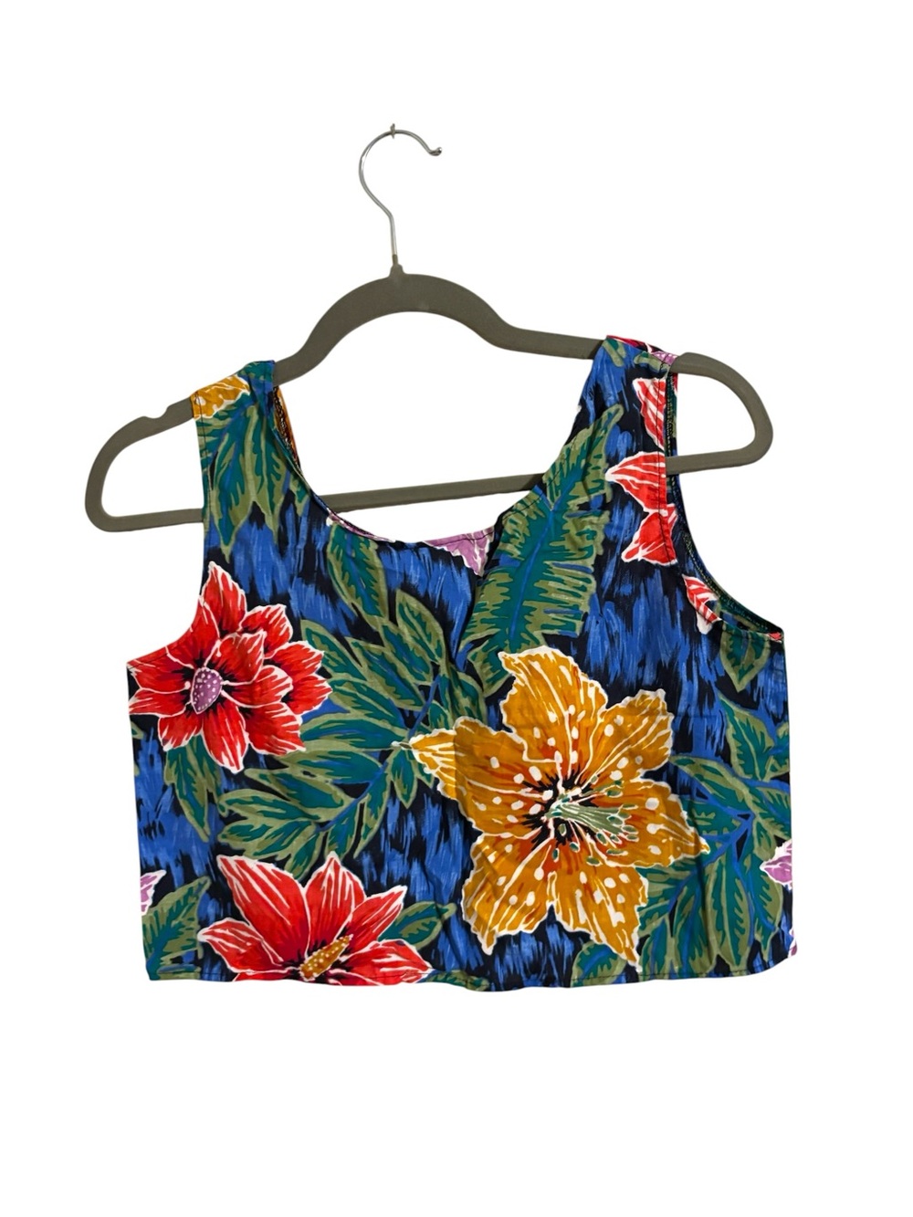 Vintage Joshua Evans Blue Floral Crop Tank Top Medium - Picture 2 of 6